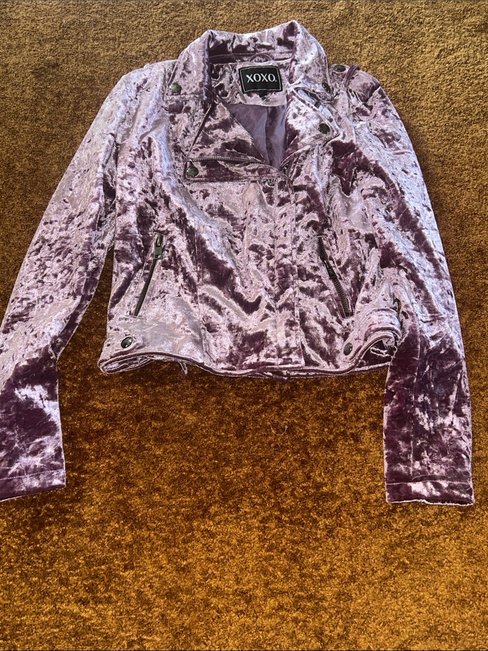 XOXO Women's Pink Velvet Bomber Jacket